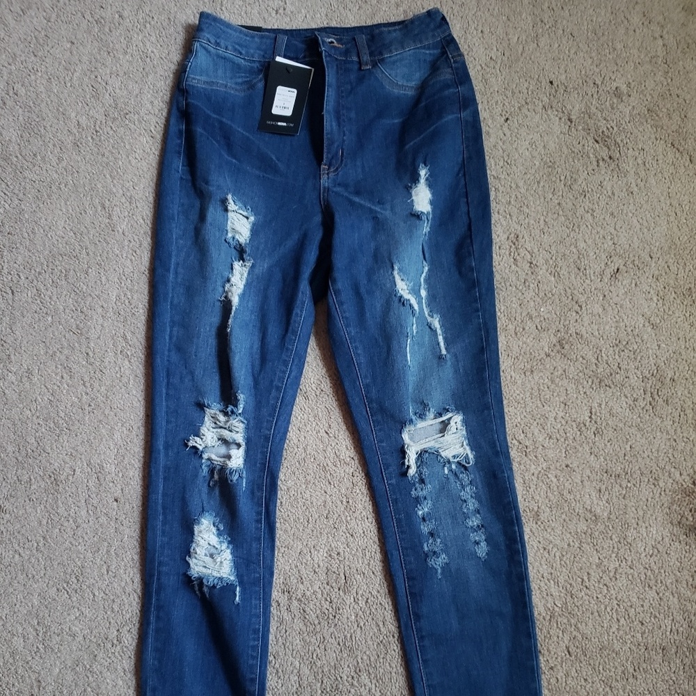 Fashion Nova High Rise Distressed Jean's
